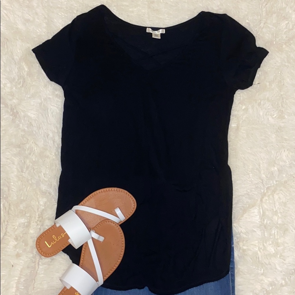 Black cross neckline tee